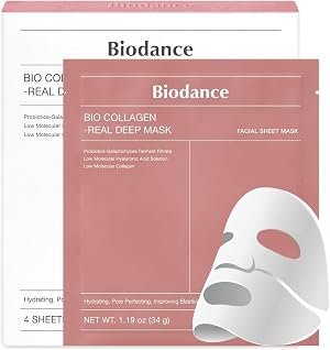 BIODANCE Bio-Collagen Real Deep Mask, Hydrating Overnight Hydrogel Face Mask, Pore Minimizing, Elasticity, Plumping, Travel Essentials & Self Care Gifts for Women, Korean Skin Care | 1.19oz(34g) x 4ea
