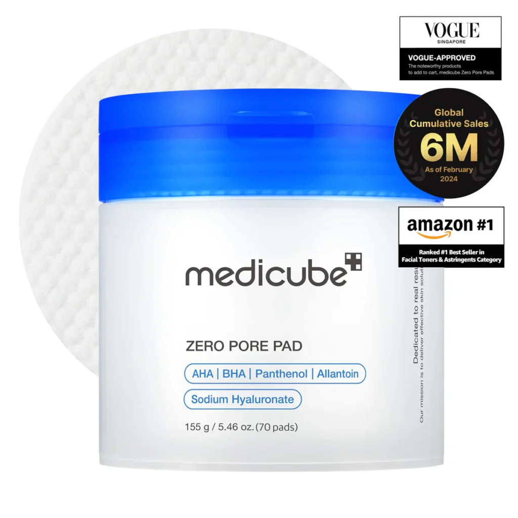 medicube 爽肤水 零毛孔垫 2.0 | 双纹理面部垫用于去角质和毛孔护理,含 4.5% AHA 乳酸,0.45% BHA 水杨酸 | 适合所有人,韩国皮肤护理,70 片(1 包)