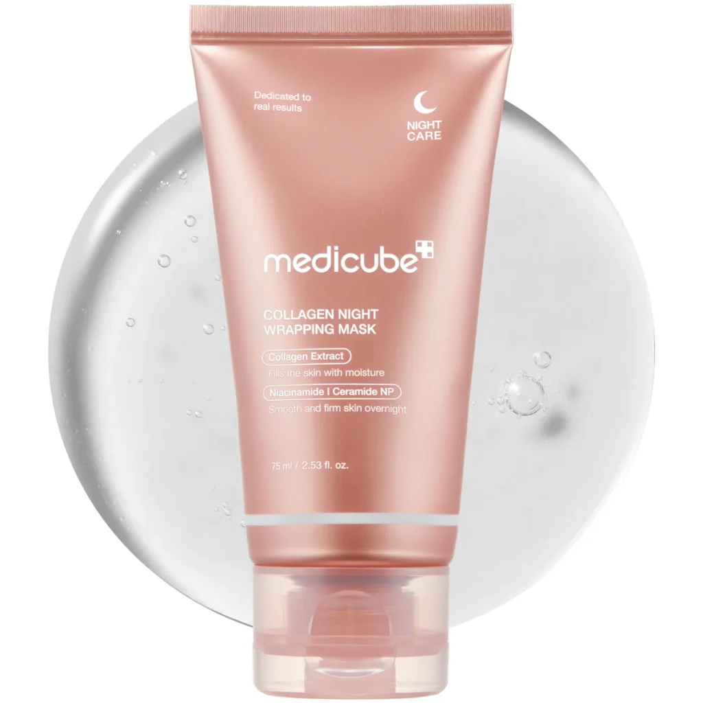 medicube 包装面膜胶原蛋白隔夜去角质面膜 | 弹性和保湿护理,减少松弛和暗沉 | 用于发光皮肤的水解胶原蛋白 | 韩国皮肤护理,2.53 液体盎司
